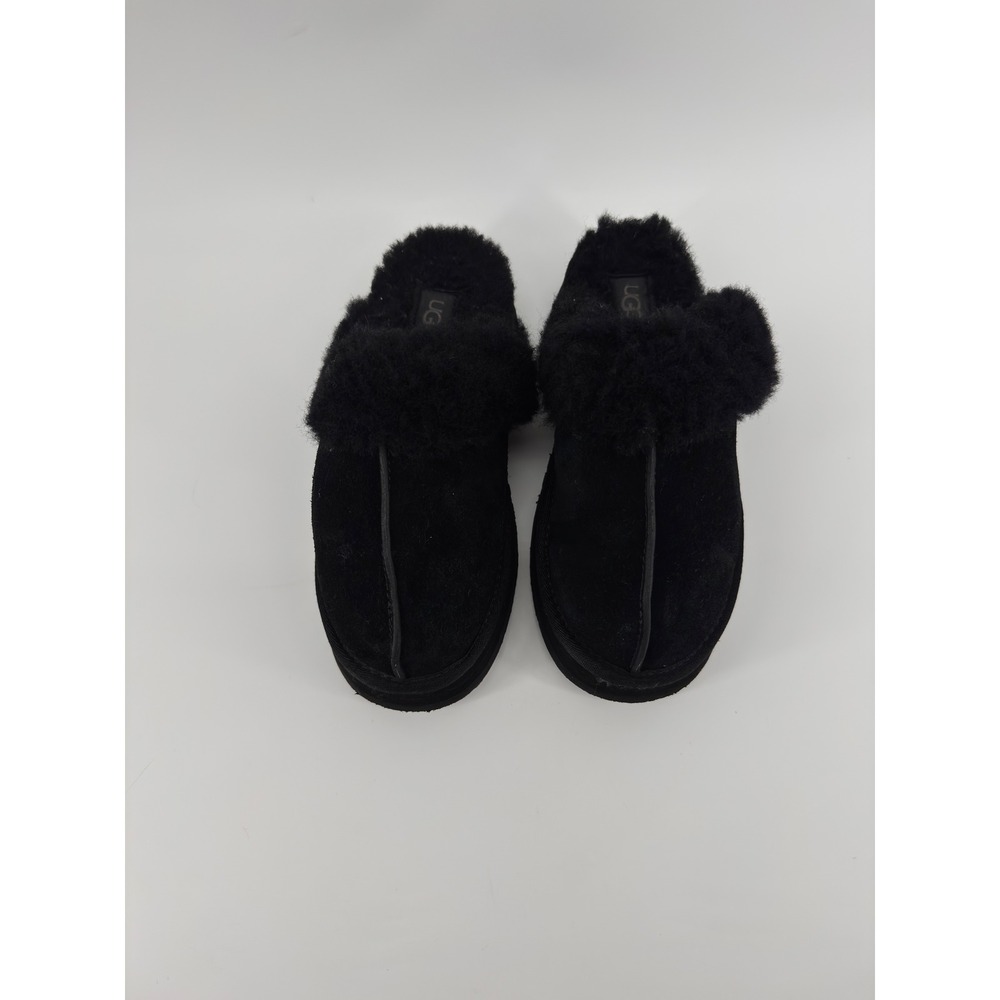 UGG Coquette Black Suede Sheepskin Fur Lined Slippers Scuff Womens 5